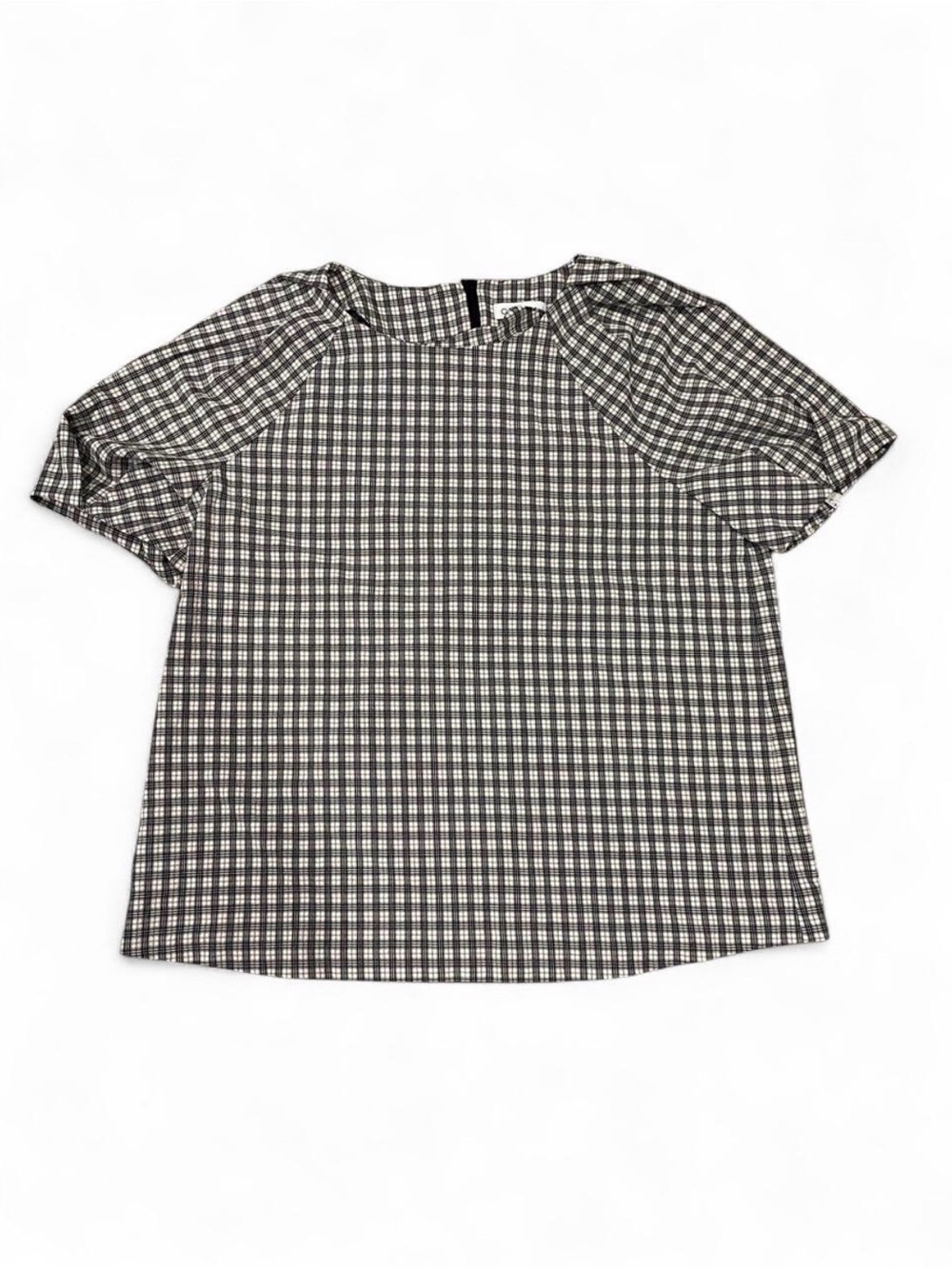Calvin Klein Gingham Preppy Plaid Puff Sleeve Blouse Back Zip size large